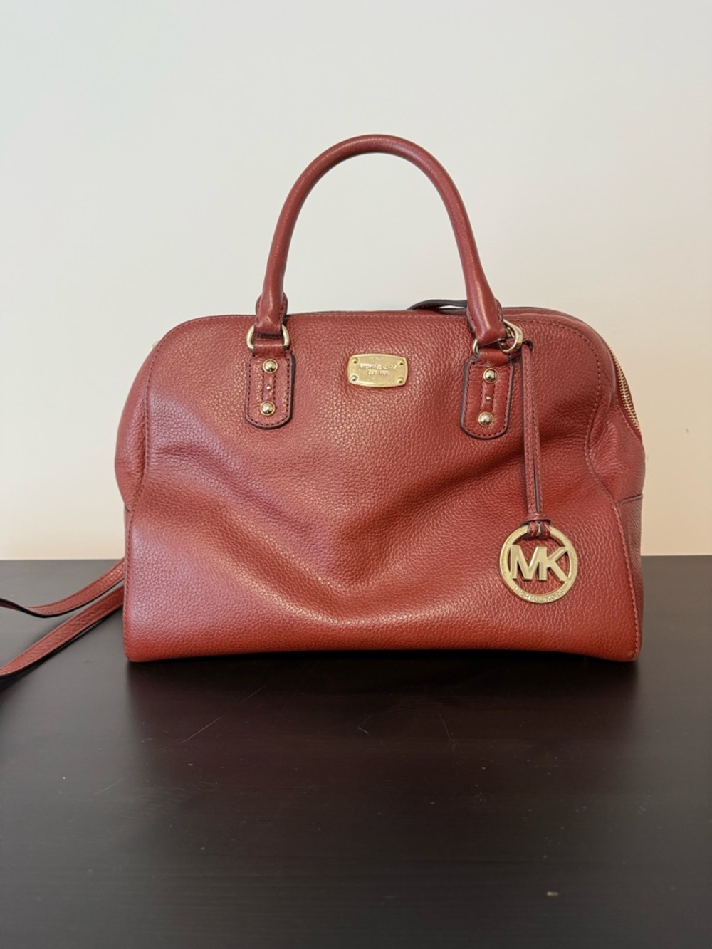 Michael Kors Russet Brown Pebbled Leather Satchel with Gold Hardware